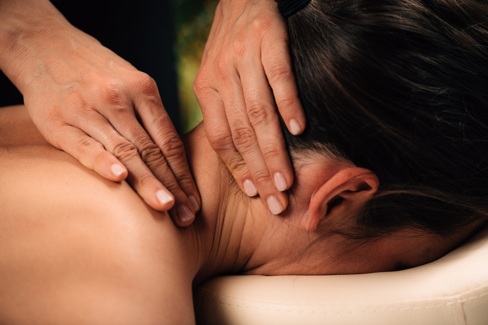 Massaging Woman’s Neck. Deep Tissue Massage.